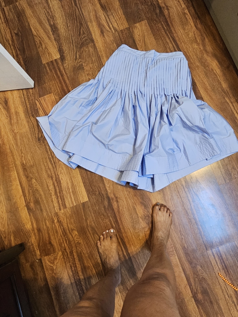 Light Blue Pleated Tiered Skater Skirt